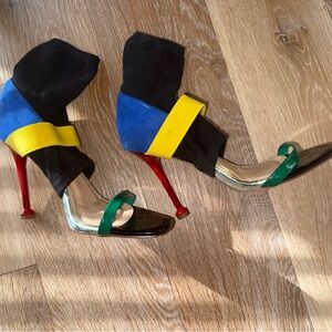 Liliana Multicolor Strappy High Heel Sandals - Green, Yellow, Blue & Red